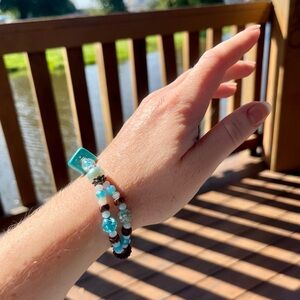 Handcrafted Turquoise Glass Bead Bracelet and Earrings